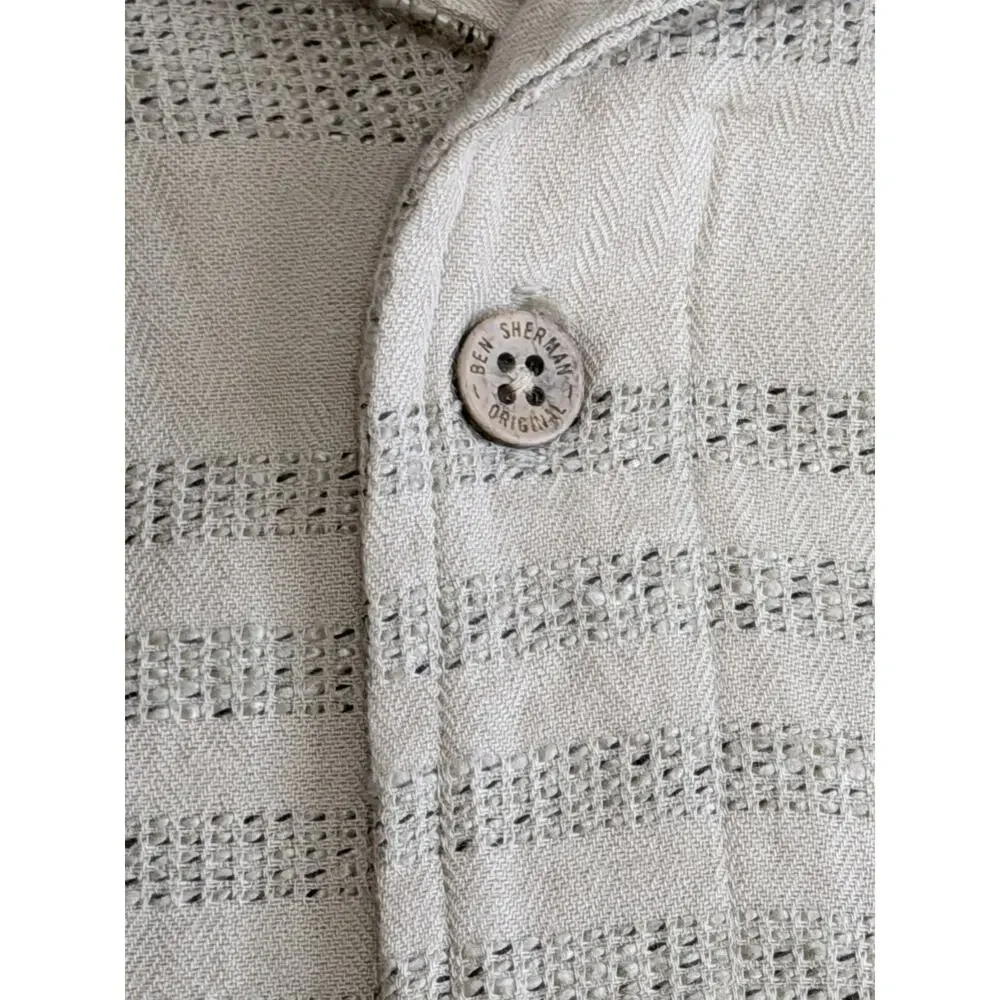 Ben Sherman Safari Camp Shirt Tan Textured Mens Size Large Beach Vacation EUC